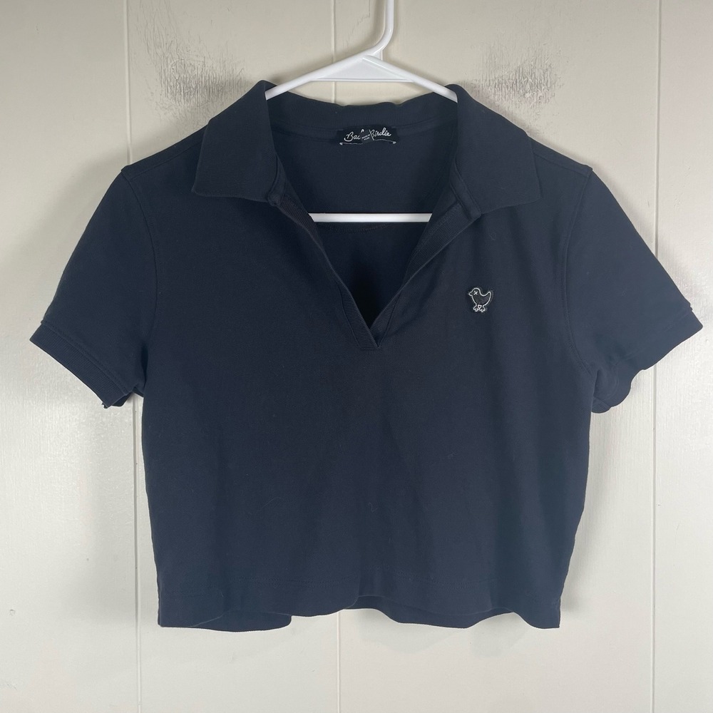 Bad Birdie Black Cropped Polo Top